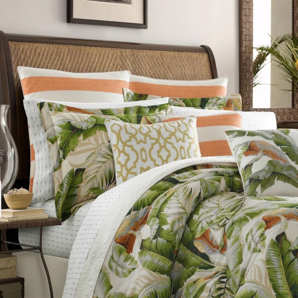Tommy Bahama Palmiers Green Cotton Reversible 3 Piece Duvet Cover Set Queen New - Picture 2 of 4